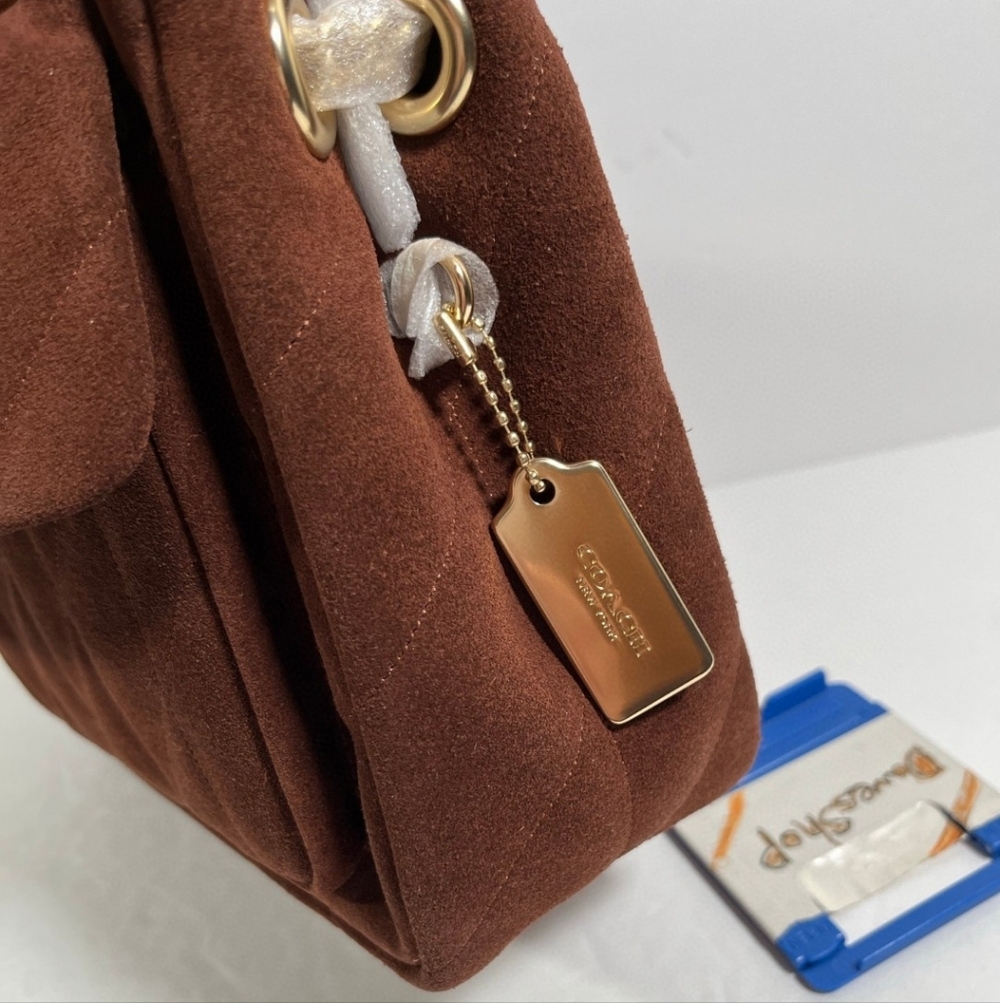 NWT Coach Elodie Crossbody Bag Quilting CCZ63 Gold/Vintage Brown/Maple Suede - Picture 4 of 8